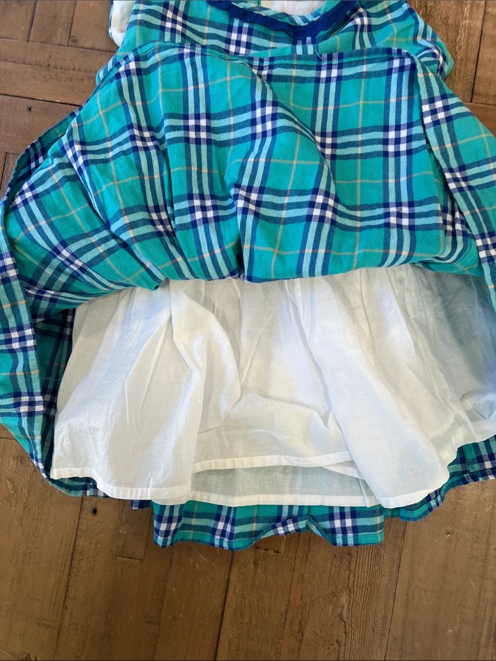 SweetHoney Aqua and navy plaid sleeveless tunic girls 8
